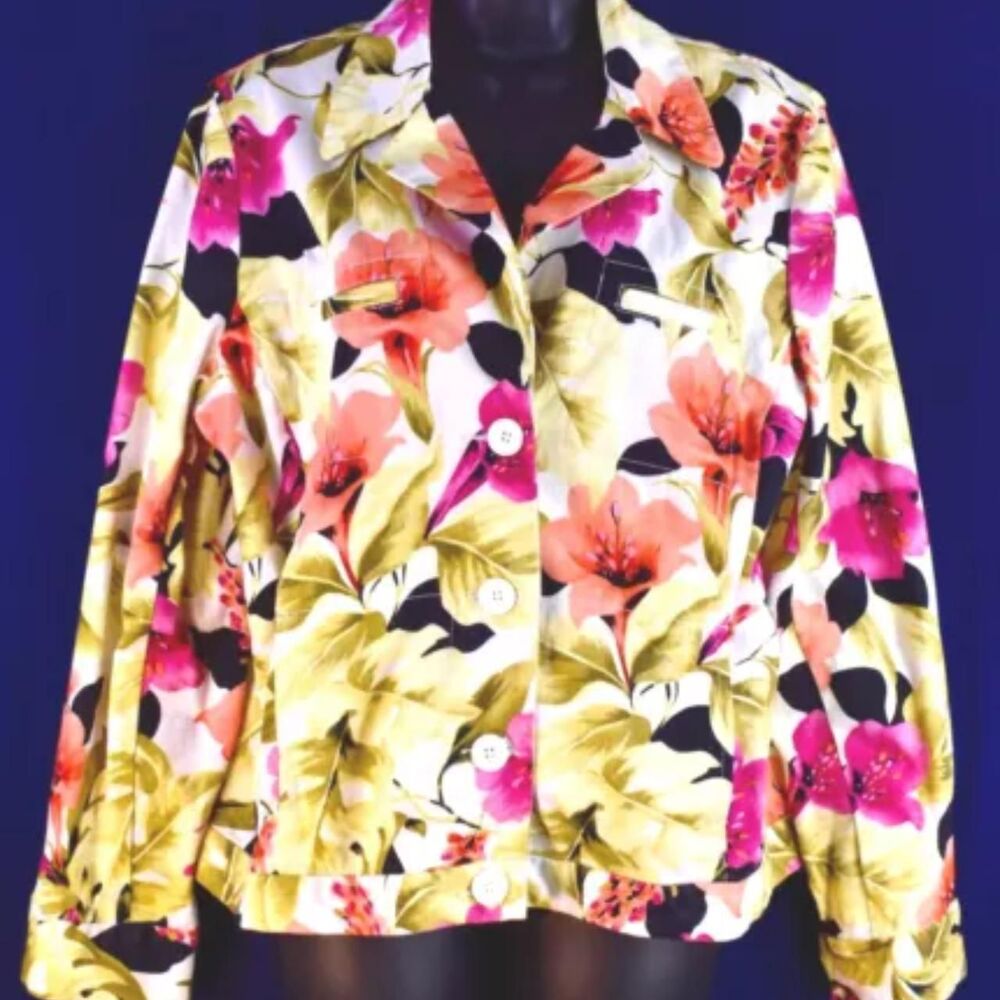 Havana Jacks Cafe Ladies Floral Hawaiian Print Jacket Large